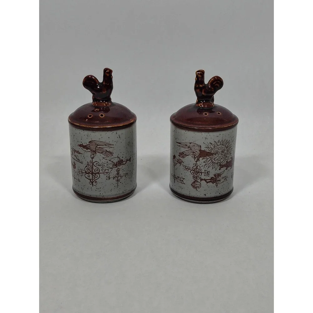 Vintage Rooster Salt and Pepper Shakers Japan Weather Vane Farmhouse Ceramic Set